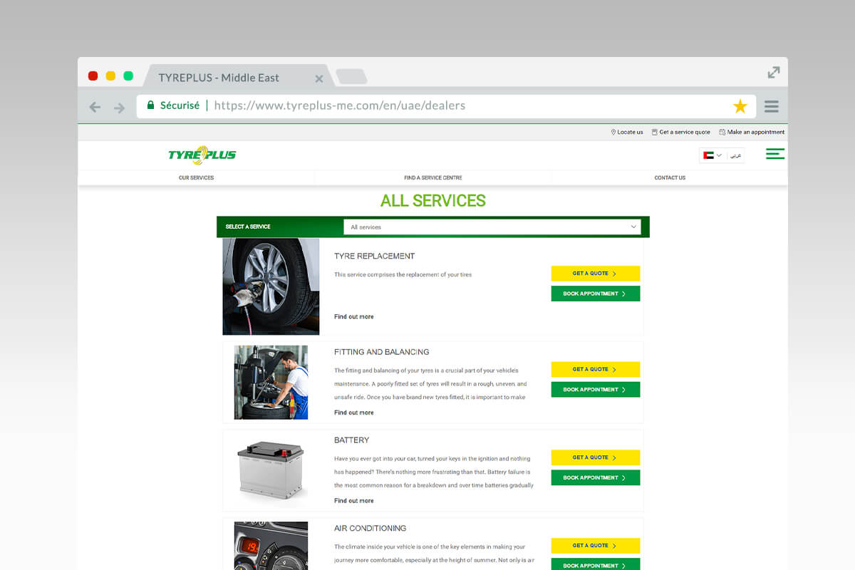 Tyreplus Middle-East services list